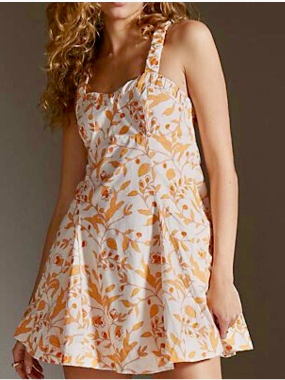 Maeve by Anthropologie White and Orange Floral Mini Dress